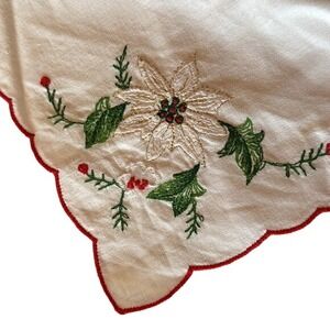VINTAGE- Embroidered, Hand made, Bread Basket Cover/Liner.‎ Xmas. Holly.